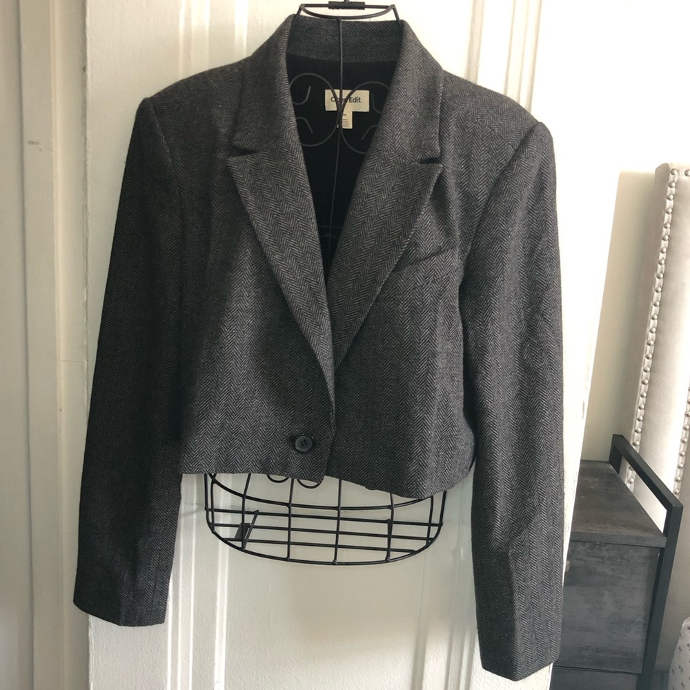 Open Edit Cropped Blazer Herringbone Blazer size M Nordstrom LIKE NEW
